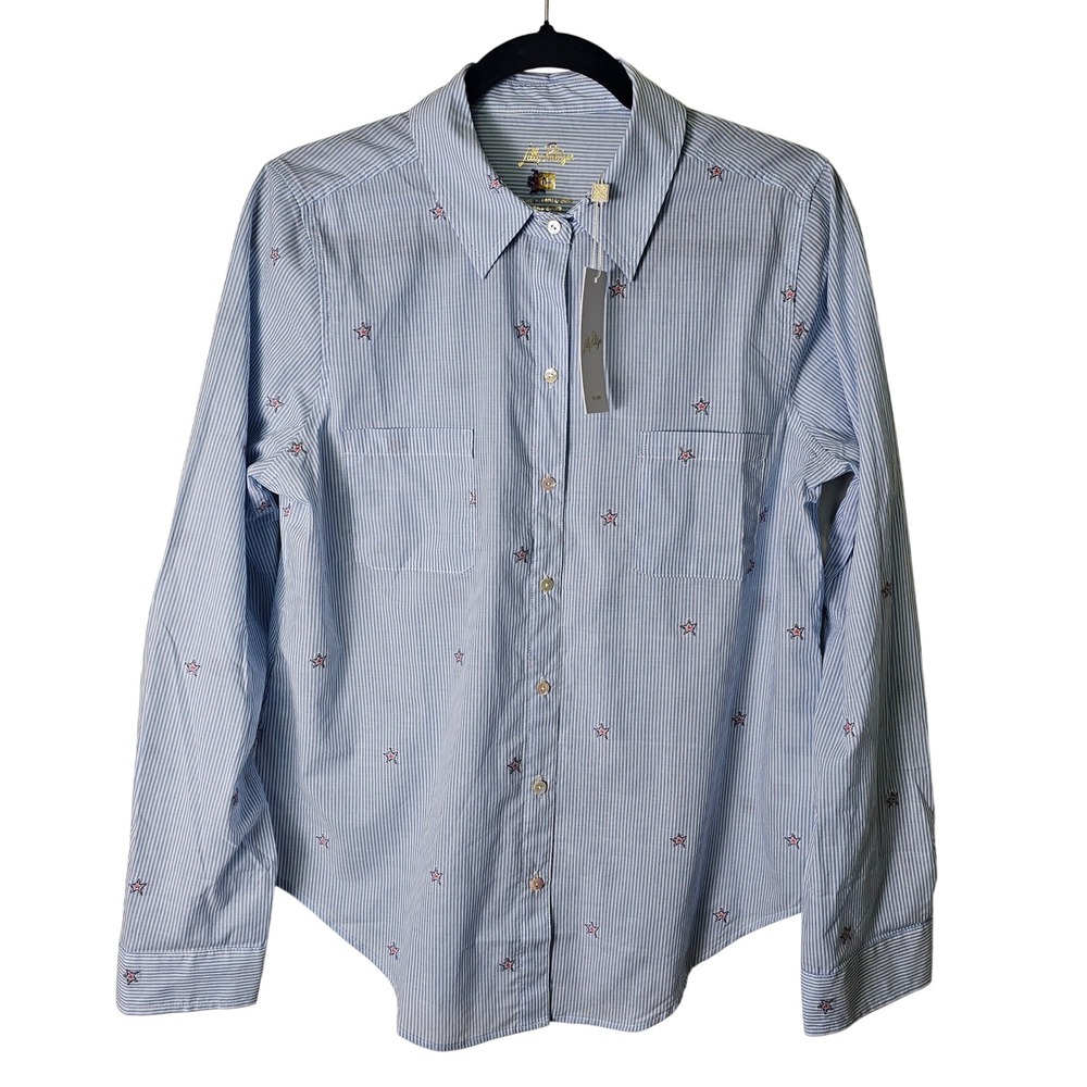 NWT Lilly Pulitzer Sea‎ View Button Down Shirt Hydra Blue Stripe Embroidered M